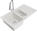 Plautuvė su virtuviniu mai&scaron;ytuvu Mexen Matias Elia, granitas, 90 cm x 50.5 cm x 20 cm, balta/sidabro