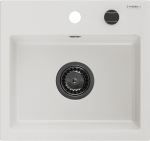 Virtuvinė plautuvė Mexen Milo, granitas, 43 cm x 41 cm x 17.1 cm, balta sp./juoda sp.