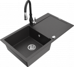 Plautuvė su virtuviniu mai&scaron;ytuvu Mexen Leo, derva/granitas, 90 cm x 50 cm x 19 cm, balta sp./juoda sp.