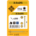 Medsraigtis, universalieji Forte Tools TX15, 3.5 x 25 mm, geltona, 200 vnt.