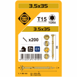 Medsraigtis, universalieji Forte Tools TX15, 3.5 x 35 mm, geltona, 200 vnt.