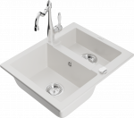 Plautuvė su virtuviniu mai&scaron;ytuvu Mexen Carlos, granitas, 58 cm x 47 cm x 17.7 cm, balta sp./chromo sp.