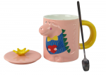 Puodelis su &scaron;auk&scaron;teliu Dinosaur, rožinė, 0.4 l