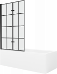 Vonia su sienele, laisvai pastatoma Mexen Cubik Black Grid, 160 cm x 70 cm x 40 cm, stačiakampis, balta sp./juoda sp.