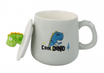 Puodelis su dangteliu Dinosaur, balta/žalia, 0.35 l