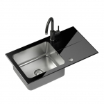 Virtuvinė plautuvė Quadron Hugh 111, stiklas/nerūdijantysis plienas, 77 cm x 44 cm x 19 cm, juoda sp.