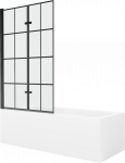 Vonia su sienele, laisvai pastatoma Mexen Cubik Black Grid, 150 cm x 70 cm x 40 cm, stačiakampis, balta sp./juoda sp.