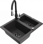 Plautuvė su virtuviniu mai&scaron;ytuvu Mexen Carlos Black granite+Black, granitas, 58 cm x 47 cm x 17.7 cm, black granite+black