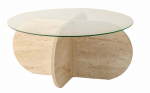 Kavos staliukas Kalune Design Bubble, skaidri sp./travertine sp., 75 cm x 75 cm x 35 cm