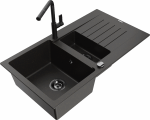 Plautuvė su virtuviniu mai&scaron;ytuvu Mexen Matias Flora, granitas, 90 cm x 50.5 cm x 20 cm, metallic black / gold