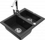 Virtuvinė plautuvė Mexen Carlos 6518581500-73+670300-00, granitas, 58 cm x 47 cm x 17.7 cm, metallic black/silver+chrome