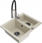 Plautuvė su virtuviniu mai&scaron;ytuvu Mexen Carlos Beige+Black/Chrome, granitas, 58 cm x 47 cm x 17.7 cm, smėlio/beige+black/chrome