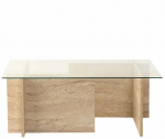 Kavos staliukas Kalune Design New Escape, skaidri sp./travertine sp., 65 cm x 105 cm x 40 cm