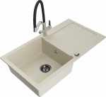 Plautuvė su virtuviniu mai&scaron;ytuvu Mexen Leo, granitas, 90 cm x 50 cm x 19 cm, juoda sp./chromo sp./rusva sp.