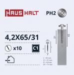 Savisriegis Haushalt DIN 14566, 4.2 mm x 65 mm/31 mm, 10 vnt.