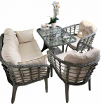 Lauko baldų komplektas Kalune Design Manolya, ruda sp./&scaron;viesi smėlio sp., 4 vietų