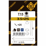 Medsraigtis, universalieji Forte Tools, 3.5 x 25 mm, balta sp., 25 vnt.