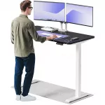 Kompiuterio stalas reguliuojamo auk&scaron;čio Desktronic HomeOne, 140 cm x 70 cm, 72 - 119 cm, balta sp./juoda sp.