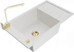 Plautuvė su virtuviniu mai&scaron;ytuvu Mexen Elias White+Gold, granitas, 79 cm x 48 cm x 20 cm, aukso sp./balta sp.