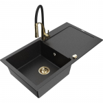 Plautuvė su virtuviniu mai&scaron;ytuvu Mexen Leo, granitas, 90 cm x 50 cm x 19 cm, metallic black/silver+black/gold sp.