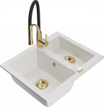 Plautuvė su virtuviniu mai&scaron;ytuvu Mexen Carlos Aster, granitas, 58.2 cm x 47.5 cm x 17.7 cm, aukso/balta/juoda