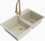 Plautuvė su virtuviniu mai&scaron;ytuvu Mexen Tomas Beige+Gold, granitas, 80 cm x 50 cm x 19 cm, beige+gold sp.