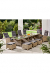 KONIFERA Garten-Essgruppe &raquo;Monaco&laquo; rinkinys 6x Fotelis 4x Kojų kėdutė 1x AZ-Tisch 200-366x100x755 cm ir atrama 27 Stk. dalys dėl 10 asmenys Aliumininis Polyrattan atlo&scaron;as kočėlas