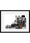 queence Paveikslas &raquo;Park&laquo; Geb&auml;ude | Katės figūrėlė | Katzenbilder | Stadt HD Premium Poster-Druck ir Holzrahmen