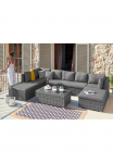 KONIFERA Gartenlounge-Set &raquo;New York&laquo; 1x 3vnt. AZ-Sofa 1x Ecke 1x Fotelis 1x Kojų kėdutė su Staufach 1x stalas 21 Stk. dalys stalas 110x65 cm AluminiumPolyrattanindividuell stellbar10 asmenys