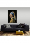 Art for the home Paveikslas ant drobės &raquo;Meisje met de pare Jan Vermeer&laquo; Art | Portrait Handgemalte Paveikslas ant drobės su Goldmetallic - Lush leaves neutral - 100x70cm