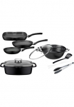 GSW Puodų rinkinys &raquo;Gourmet Granit&laquo; rinkinys 3 Keptuvė 1 tro&scaron;kintuvas 1 Multi-Wok 1 Žnyplės 1 Mentelė 7 Stk. dalys lieto aliuminio