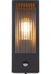 GLOBO LIGHTING Sieninis &scaron;viestuvas &raquo;GUNDULA&laquo; E27 1 Stk. Au&szlig;enlampe/schwarz/IP44/Terrasse/Wand/Sensor/Glas gerillt