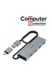 Hama USB-Adapter &raquo;USB skaitytuvas su Maitinimo &scaron;altinis ir adapteris grau 4 Ports su USB laikmena C ir USB laikmena Typ A&laquo; USB laikmena Typ A | USB laikmena Typ C zu USB laikmena Typ A 100 cm