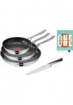 Tefal Keptuvių rinkinys &raquo;Jamie Oliver Cook Smart&laquo; Nerūdijančio plieno 18/10 rinkinys je 1 keptuvė 20/24/28 cm 1 &Scaron;efo peilis stilvolle Edelstahl-Pfannen ir &Scaron;efo peilis Rezeptbuch