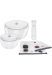 Zwilling Indelių rinkinys maistui &raquo;Fresh & Save BOWLS&laquo; rinkinys 1 Indas + Dangtis (M / 18 cm) (L / 24 cm) 1 siurblys 1 Bbeutel S + M 9 dalys Vakuum Starter rinkinys I&scaron; stiklo / M/L 9-tlg.