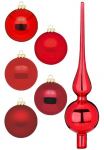 MAGIC by Inge Weihnachtsbaumkugel &raquo;Ruby Red Weihnachtsdeko Christbaumschmuck&laquo; Eglutės žaisliukų komplektas i&scaron; I&scaron; stiklo 45 Kugeln &Oslash; ca. 4-6 cm ir nėrinių 28 cm