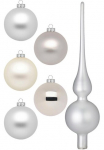 MAGIC by Inge Weihnachtsbaumkugel &raquo;Cloud Dancer Weihnachtsdeko Christbaumschmuck&laquo; Eglutės žaisliukų komplektas i&scaron; I&scaron; stiklo 45 Kugeln &Oslash; ca. 4-6 cm ir nėrinių 28 cm