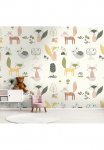 living walls Fototapetas &raquo;Bunte Kinderzimmertapete su Waldtieren&laquo; gemustert | matinis | neutral glatt Waldtapete fototapetas Tapeten vaikų kambario baldų komplektas miegamojo kambario baldai Design imitacija