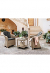 Destiny Balkono baldų komplektas &raquo;MALAGA MERANO&laquo; rinkinys 7 Stk. dalys Polyrattan 2 Fotelis + pristatomas stalas 46x47x50 cm ir atrama