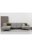 OTTO home Sofa &raquo;XXL sofa Oland Struktur Flachgewebe Luxus-Microfaser Boucle&laquo; U-Form 345 cm Wellenunterfederung Skandi-Design metalinės kojos