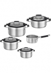 R&Ouml;SLE Puodų rinkinys &raquo;SILENCE PRO&laquo; rinkinys 1 Puodas &Oslash; 16/20/24 cm 1 puodas &Oslash; 20 cm 1 Puodas su ilga rankena &Oslash; 16 cm 5 Stk. dalys Nerūdijančio plieno 18/10