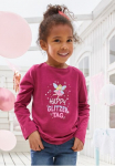 KIDSWORLD Mar&scaron;kinėliai ilgomis rankovėmis &raquo;Mit Spruch: Happy blizgiu papuo&scaron;imu Tag&laquo; Ilgomis rankovėmis mar&scaron;kinėliai h&uuml;ftlange forma Mar&scaron;kinėliai apvalia i&scaron;kirpte