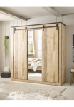 Home affaire Drabužių spinta &raquo;SHERWOOD Schlafzimmerschrank su veidrodis W&auml;scheschrank&laquo; stumdomos durys su Scheunentorbeschlag i&scaron; metalas B/T/H 201/63/209cm