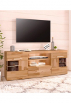OTTO home TV staliukas &raquo;Ribe140cm plotis Fronten Massivholz6 F&auml;cherKabeldurchf&uuml;hrung&laquo; Korpus HolzwerkstoffGlaseinsatz i&scaron; geh&auml;rtetem stiklinės lentynėlės versetzbar