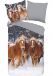 good morning Vaiki&scaron;ka patalynė &raquo;Happy horses&laquo; 2 Stk. Biber 135x200 &scaron;velnus Warm Užtrauktukas Wendeoptik Kind Pferd