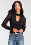 Melrose Megztinis su V formos i&scaron;kirpte su femininen Mesh-&Auml;rmeln ir Cut-Out
