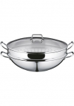 WMF Wok keptuvė &raquo;Wokpfanne Macao 36 cm Induktion&laquo; Cromargan&reg; Nerūdijančio plieno Rostfrei 18/10 rinkinys 1 x Wok keptuvė su stiklinis dangtis Garų puodas Receptų knygutė 4 Stk. dalys dėl alle Herdarten tinka scharfes Anbraten bei auk&scaron;tis Temperaturen