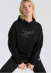 PUMA Sportinis megztinis su gobtuvu &raquo;ESS SCRIPT COMFORT bliuzonas FL&laquo; su su ki&scaron;enėmis su Print-Applikation su Mar&scaron;kinėliai apvalia i&scaron;kirpte