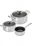 HENSSLERS Puodų rinkinys rinkinys 1 universalus puodas &Oslash; 20 cm ir &Oslash; 24 cm su Dangtis 1 Puodas su ilga rankena 22 l 5 Stk. dalys Nerūdijančio plieno