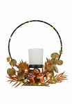 I.GE.A. Žvakidė &raquo;Teelichthalter su Metall-Bogen LED-Licht&laquo; Herbstlich dekoriert Herbstlaub Eukalyptus Teelicht-Glas